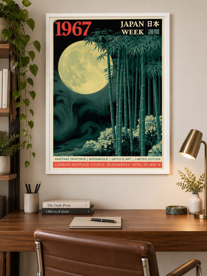 Japanese Bamboo Moon Poster - Wall Art Decor - front view - bamboo moon wall art, bamboo forest art