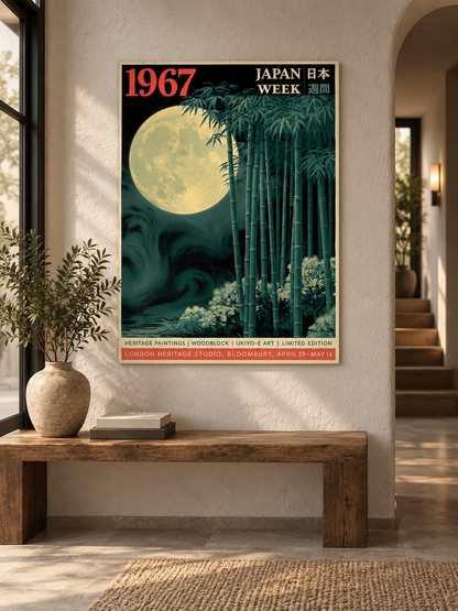 Japanese Bamboo Moon Poster - Wall Art Decor - lifestyle shot - bamboo moon wall art, bamboo forest art