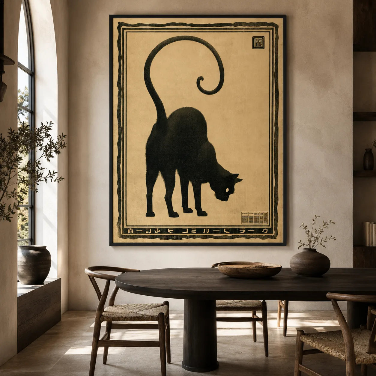 Japanese Black Cat Wall Art Decor - Wall Art Decor - close up