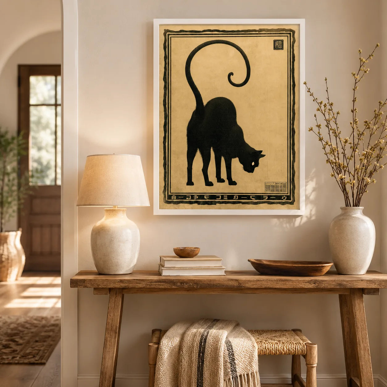 Japanese Black Cat Wall Art Decor - Wall Art Decor - in use