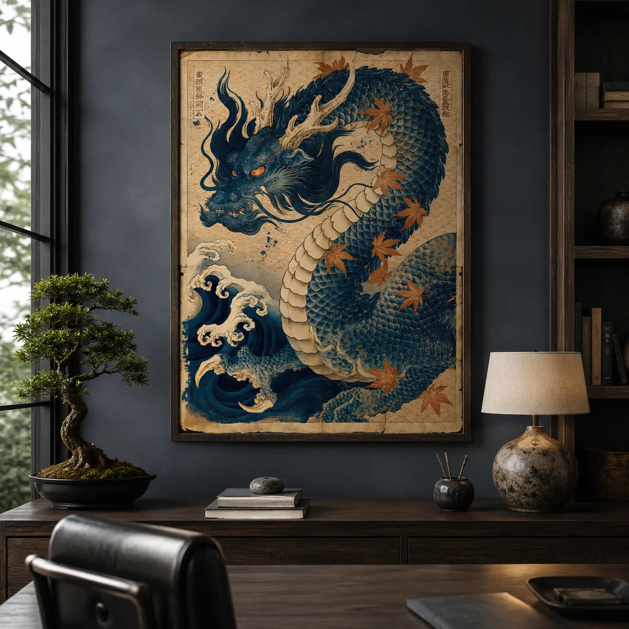 Japanese Blue Dragon Wall Art Decor - Wall Art Decor - alternate angle