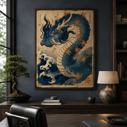 Japanese Blue Dragon Wall Art Decor - Wall Art Decor - alternate angle