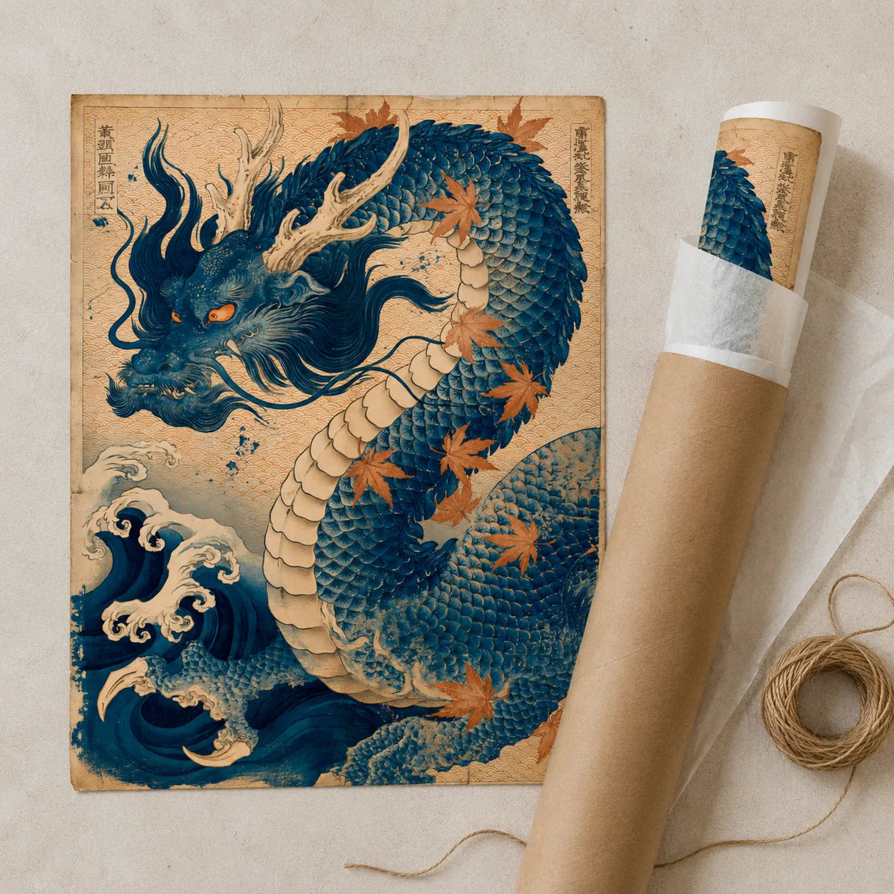 Japanese Blue Dragon Wall Art Decor - Wall Art Decor - back view