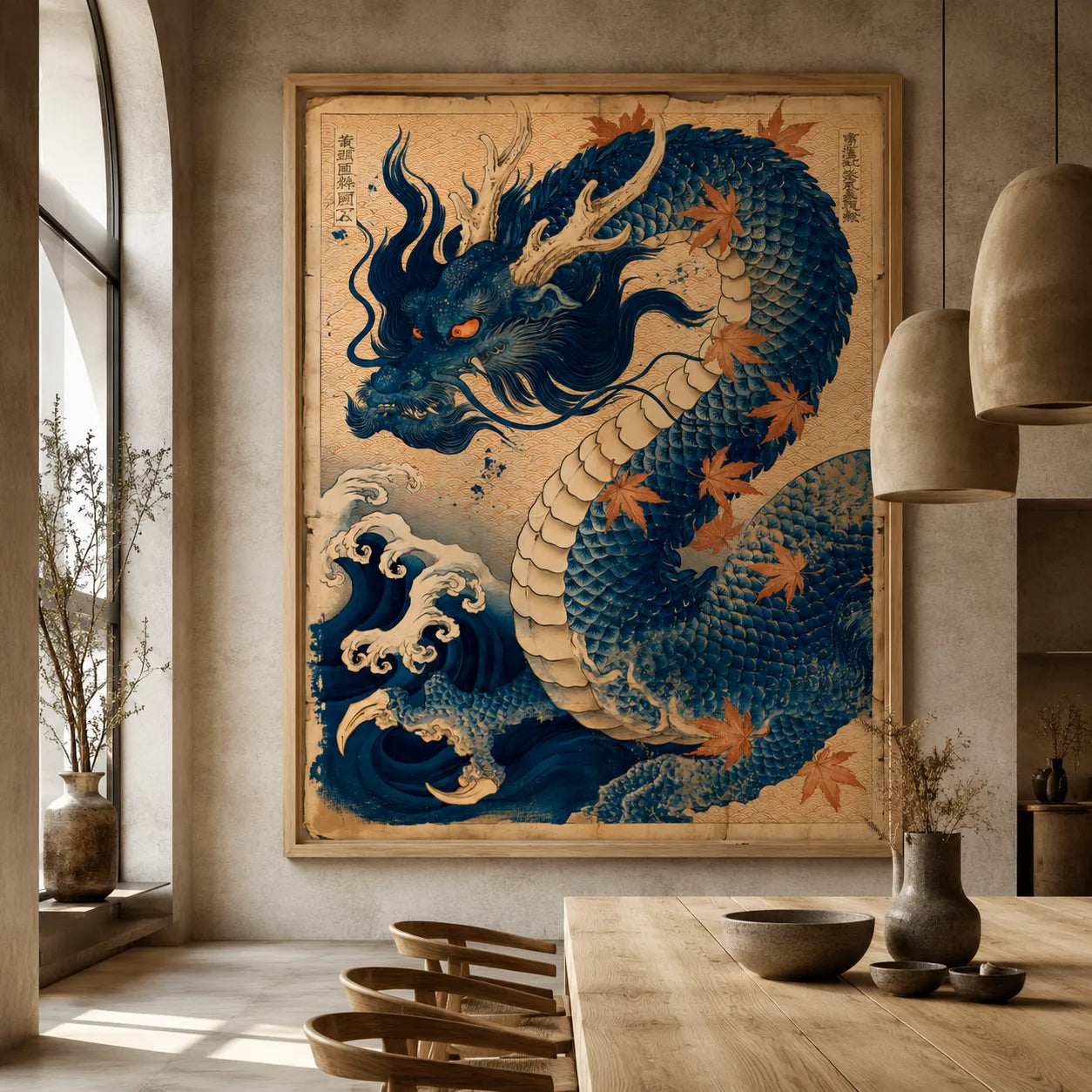 Japanese Blue Dragon Wall Art Decor - Wall Art Decor - close up