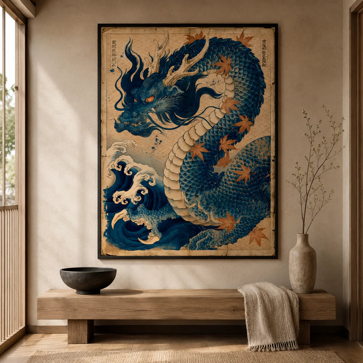 Japanese Blue Dragon Wall Art Decor - Wall Art Decor - detail