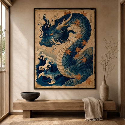 Japanese Blue Dragon Wall Art Decor - Wall Art Decor - detail