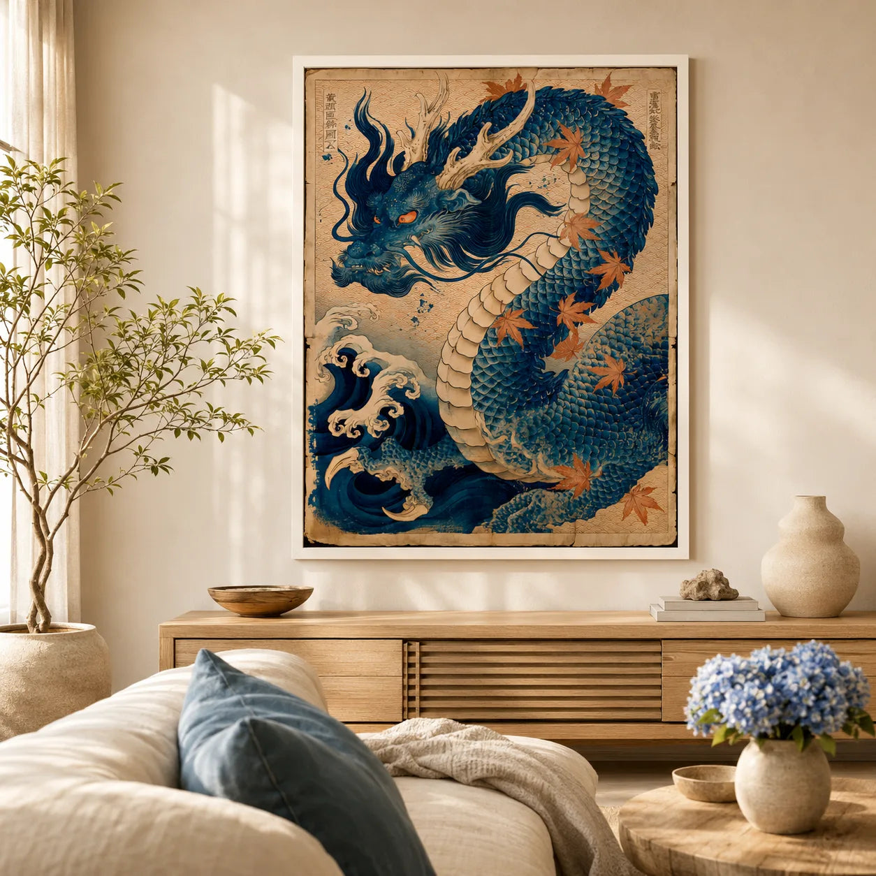 Japanese Blue Dragon Wall Art Decor - Wall Art Decor - in use