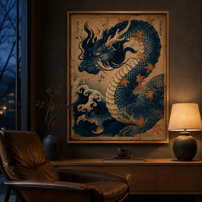 Japanese Blue Dragon Wall Art Decor - Wall Art Decor - lifestyle