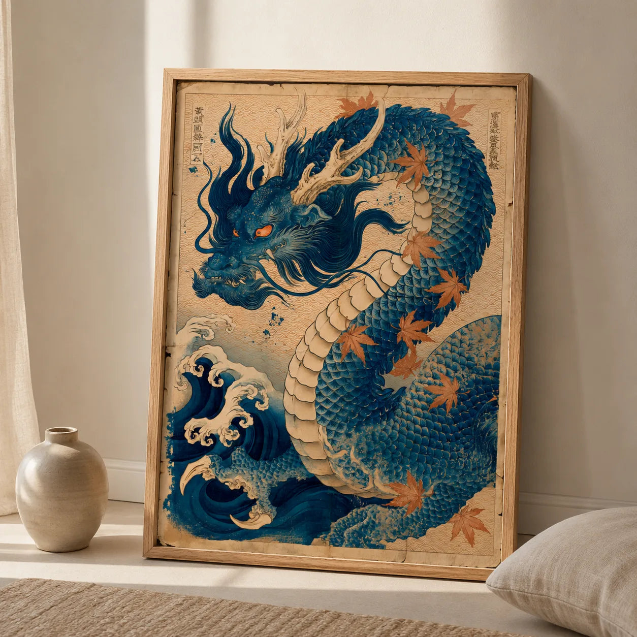 Japanese Blue Dragon Wall Art Decor - Wall Art Decor - side view