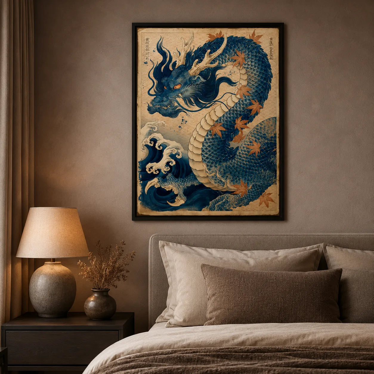 Japanese Blue Dragon Wall Art Decor - Wall Art Decor - styled