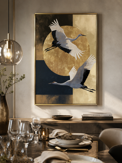 Japanse Kraanvogelkunstprint - Wall Art Decor - alternate angle - japanese crane art print, gold crane wall art