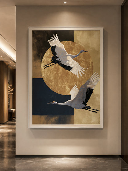 Japanse Kraanvogelkunstprint - Wall Art Decor - packaging - japanese crane art print, gold crane wall art