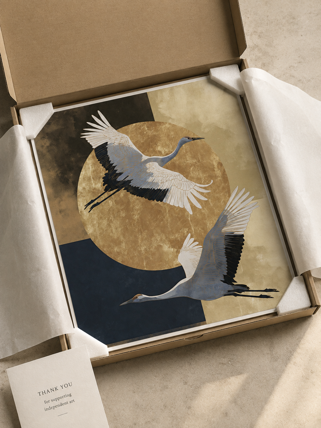 Japanse Kraanvogelkunstprint - Wall Art Decor - detail view - japanese crane art print, gold crane wall art