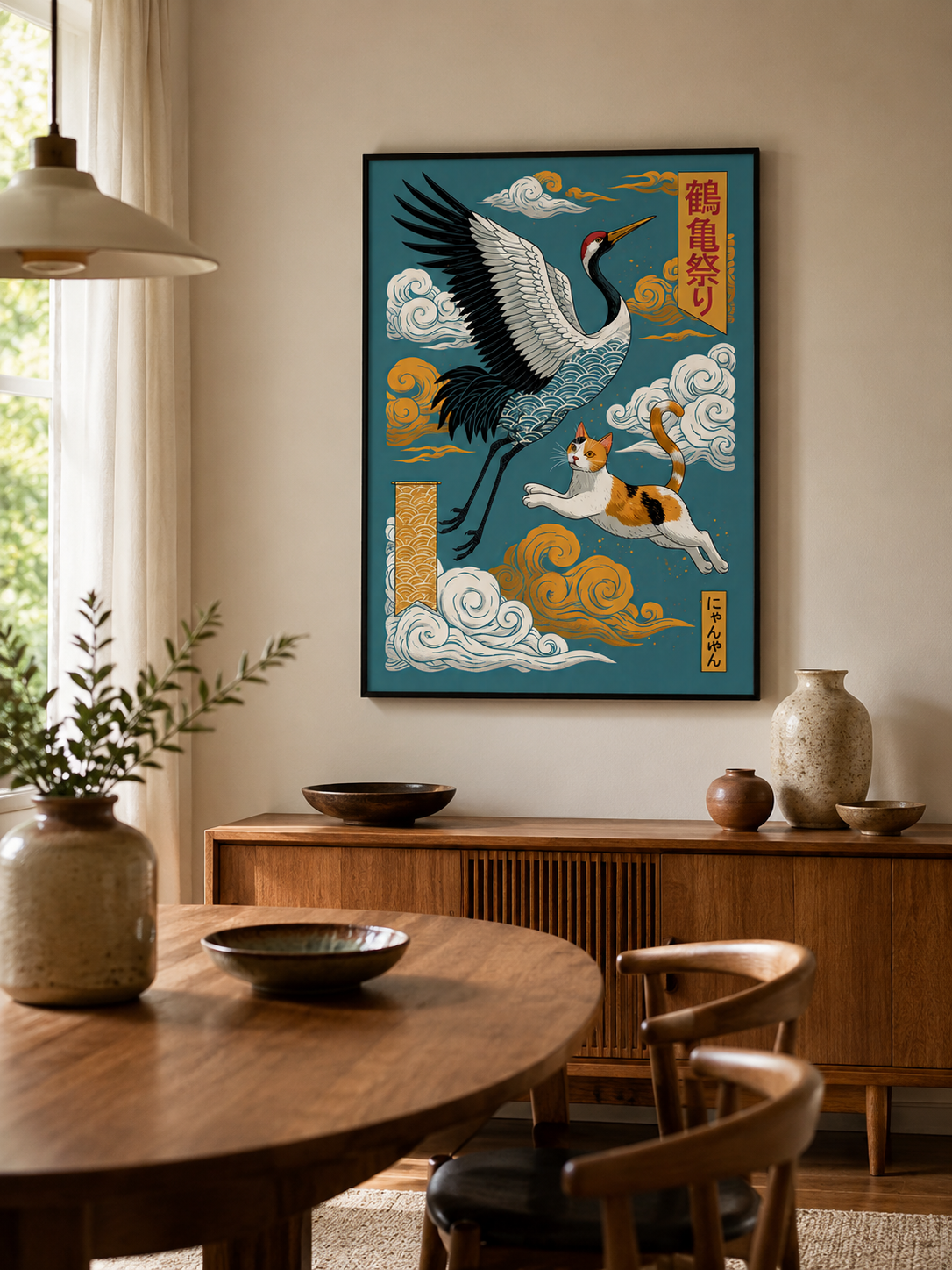 Japanese Crane Cat Poster - Wall Art Decor - close-up - japanese crane cat poster, crane cat wall art
