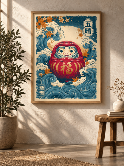 Japanese Daruma Poster - Wall Art Decor - close-up - japanese daruma poster, daruma doll wall art