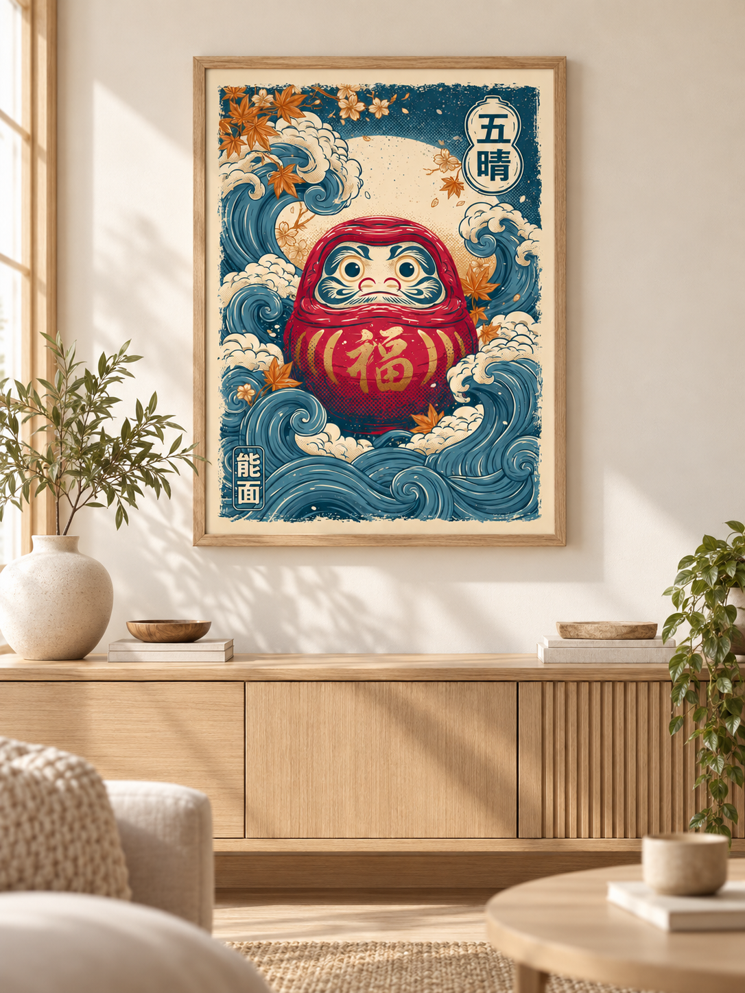 Japanese Daruma Poster - Wall Art Decor - detail view - japanese daruma poster, daruma doll wall art