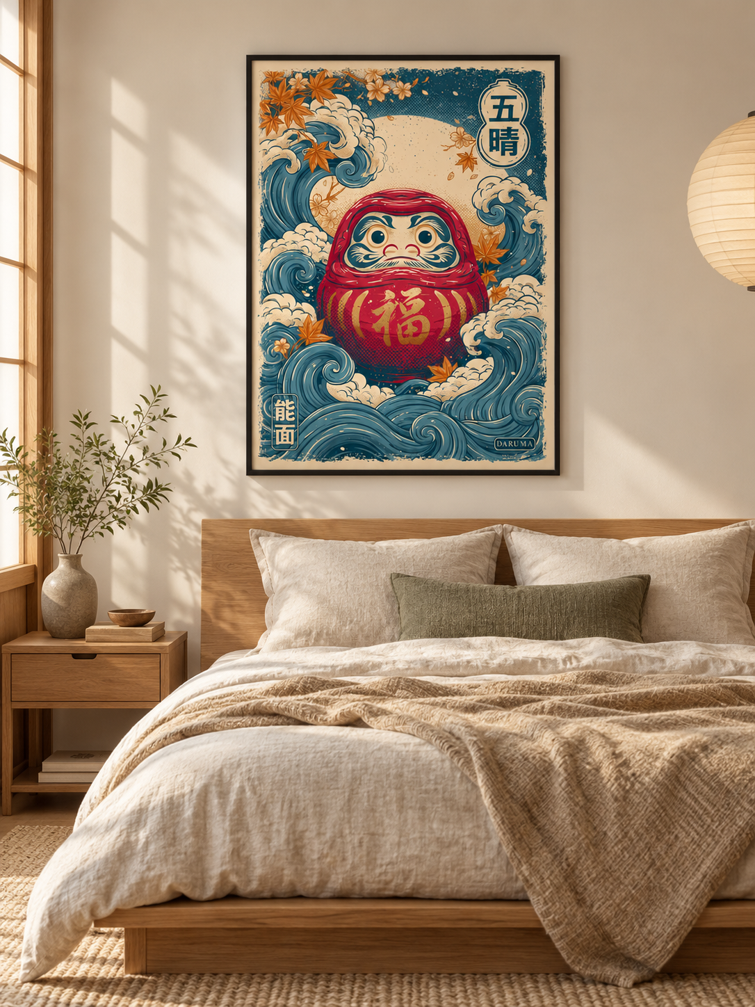 Japanese Daruma Poster - Wall Art Decor - lifestyle shot - japanese daruma poster, daruma doll wall art