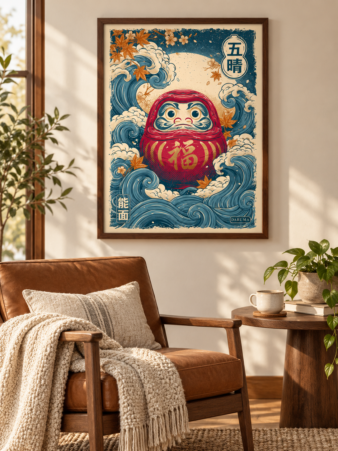 Japanese Daruma Poster - Wall Art Decor - alternate angle - japanese daruma poster, daruma doll wall art