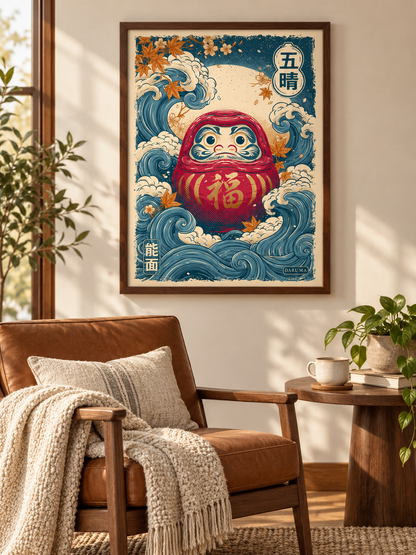 Japanese Daruma Poster - Wall Art Decor - alternate angle - japanese daruma poster, daruma doll wall art