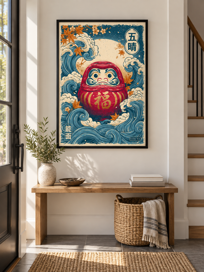 Japanese Daruma Poster - Wall Art Decor - packaging - japanese daruma poster, daruma doll wall art