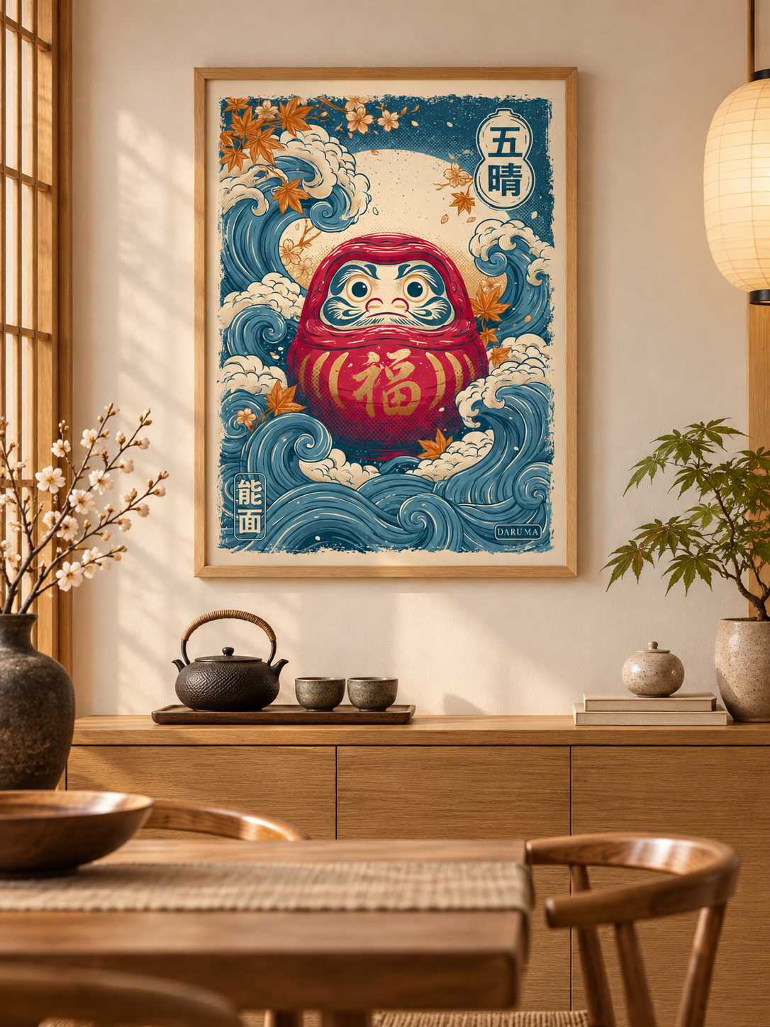 Japanese Daruma Poster - Wall Art Decor - front view - japanese daruma poster, daruma doll wall art