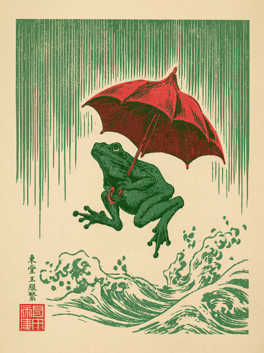 Japanese Frog Art Print - Wall Art Decor - front view - canvas print, framed wall art