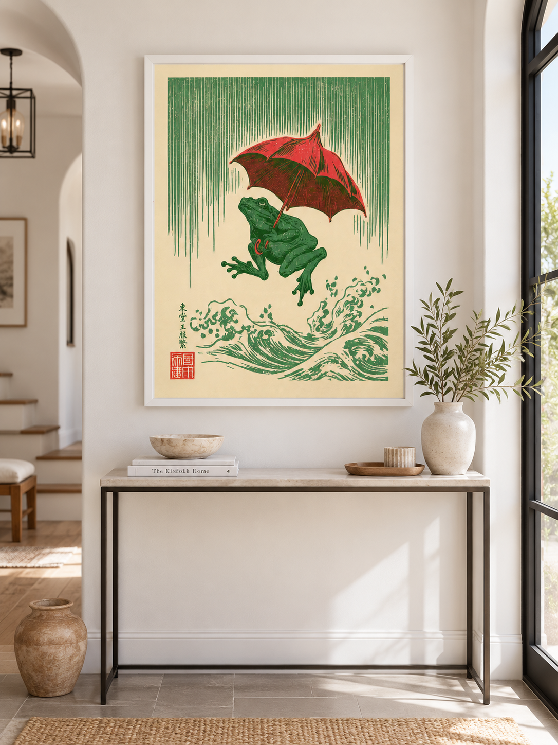 Japanese Frog Art Print - Wall Art Decor - close-up - canvas print, framed wall art