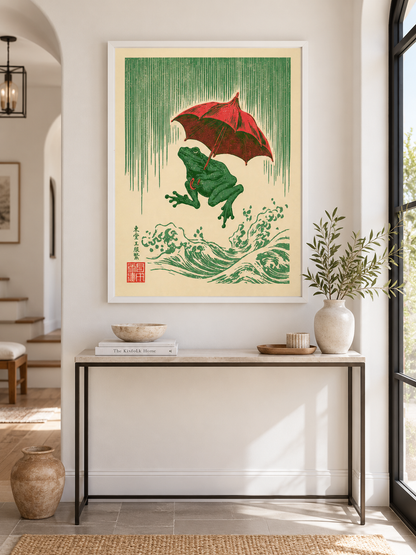 Japanese Frog Art Print - Wall Art Decor - close-up - canvas print, framed wall art