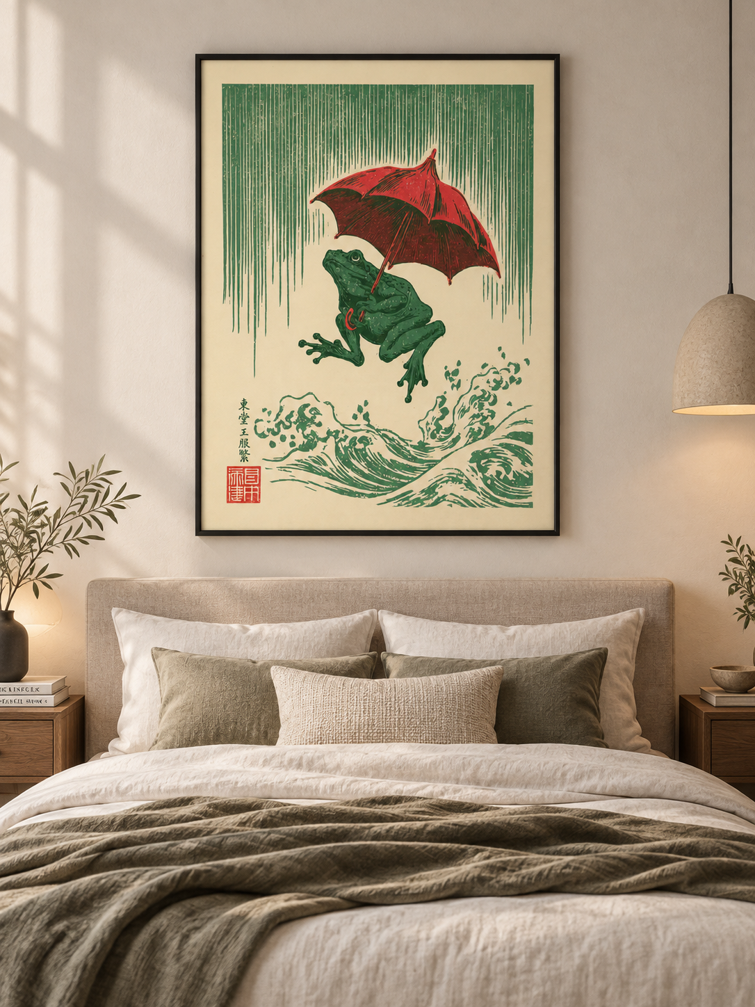 Japanese Frog Art Print - Wall Art Decor - alternate angle - canvas print, framed wall art