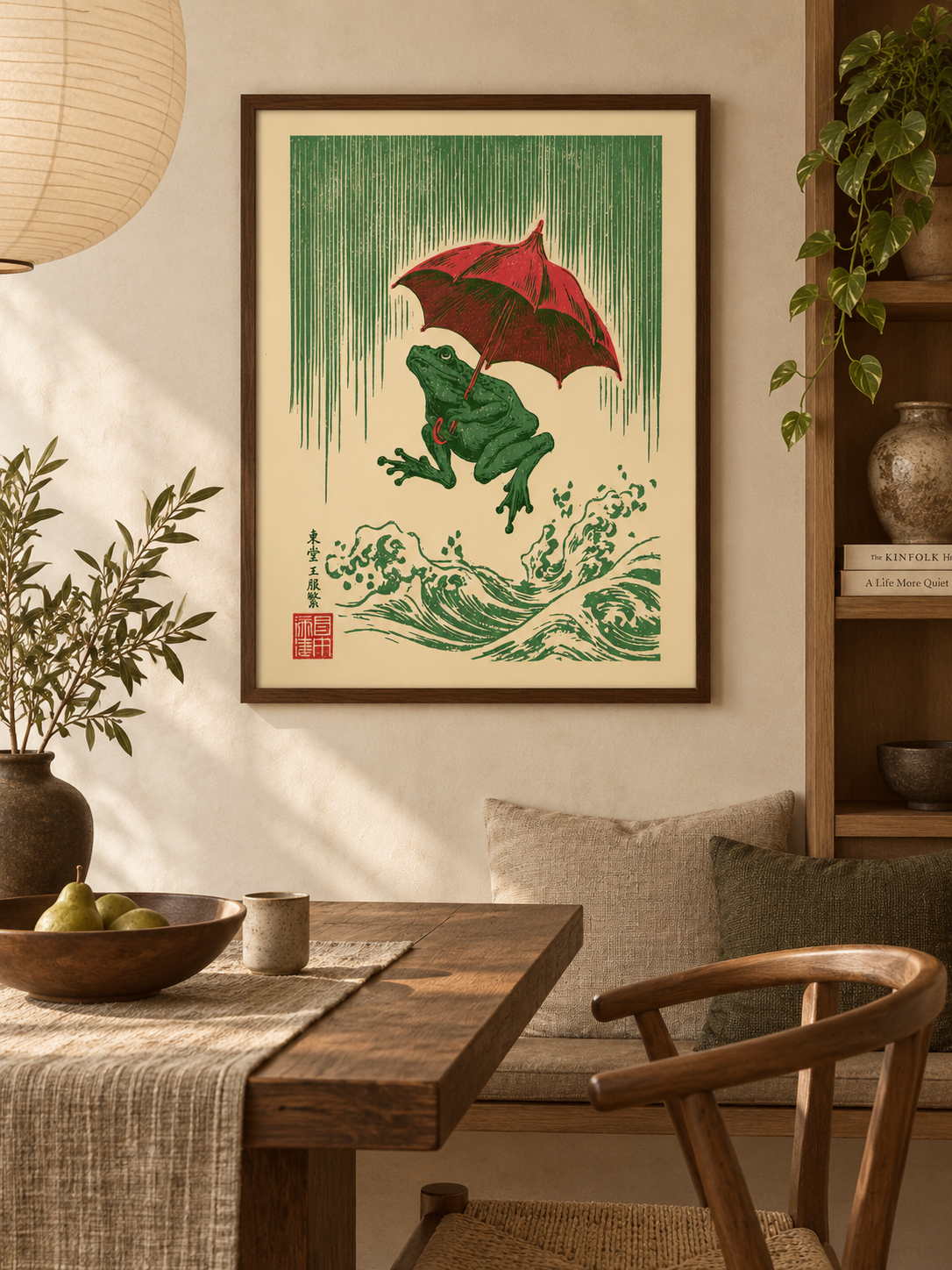 Japanese Frog Art Print - Wall Art Decor - detail view - canvas print, framed wall art