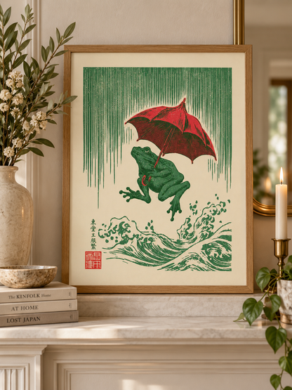 Japanese Frog Art Print - Wall Art Decor - lifestyle shot - canvas print, framed wall art