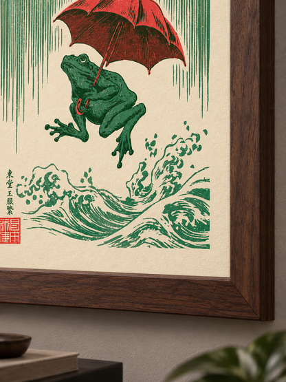 Japanese Frog Art Print - Wall Art Decor - close-up - canvas print, framed wall art