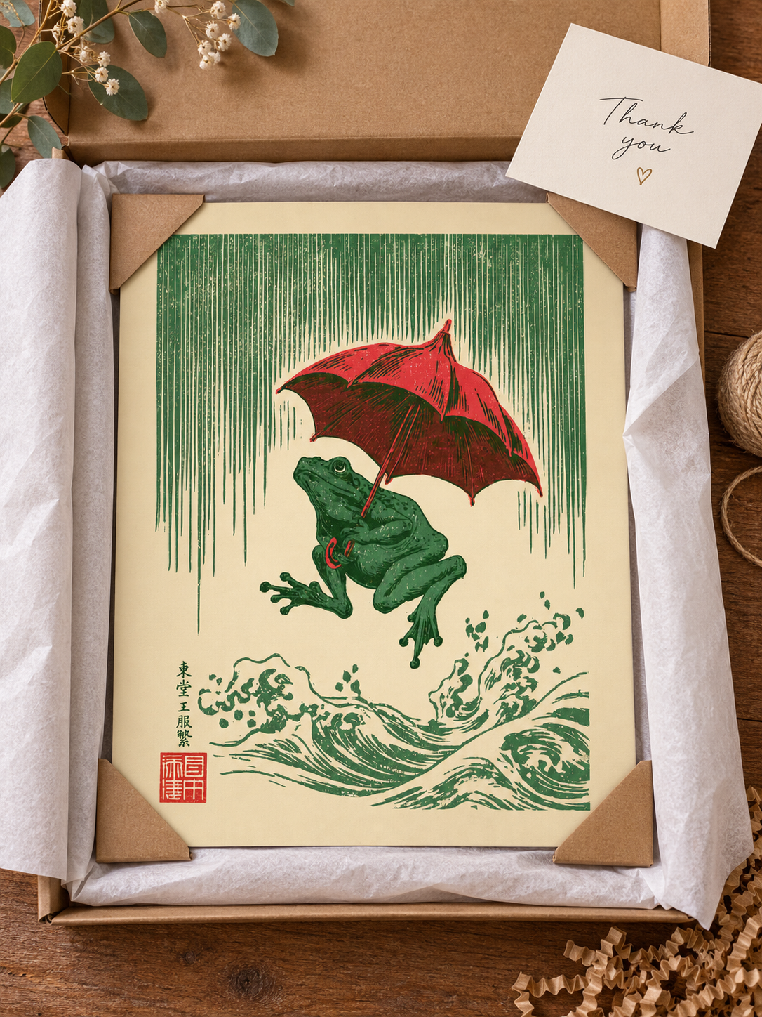 Japanese Frog Art Print - Wall Art Decor - alternate angle - canvas print, framed wall art