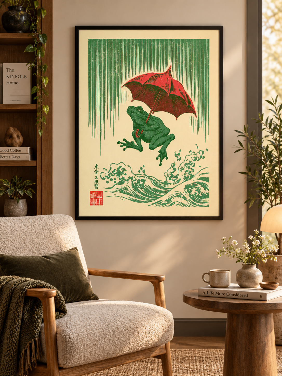 Japanese Frog Art Print - Wall Art Decor - front view - canvas print, framed wall art