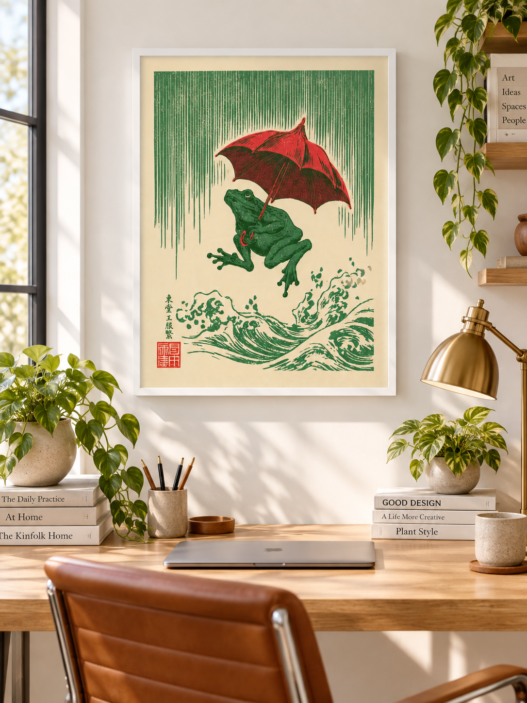 Japanese Frog Art Print - Wall Art Decor - lifestyle shot - canvas print, framed wall art