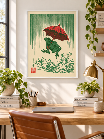 Japanese Frog Art Print - Wall Art Decor - lifestyle shot - canvas print, framed wall art