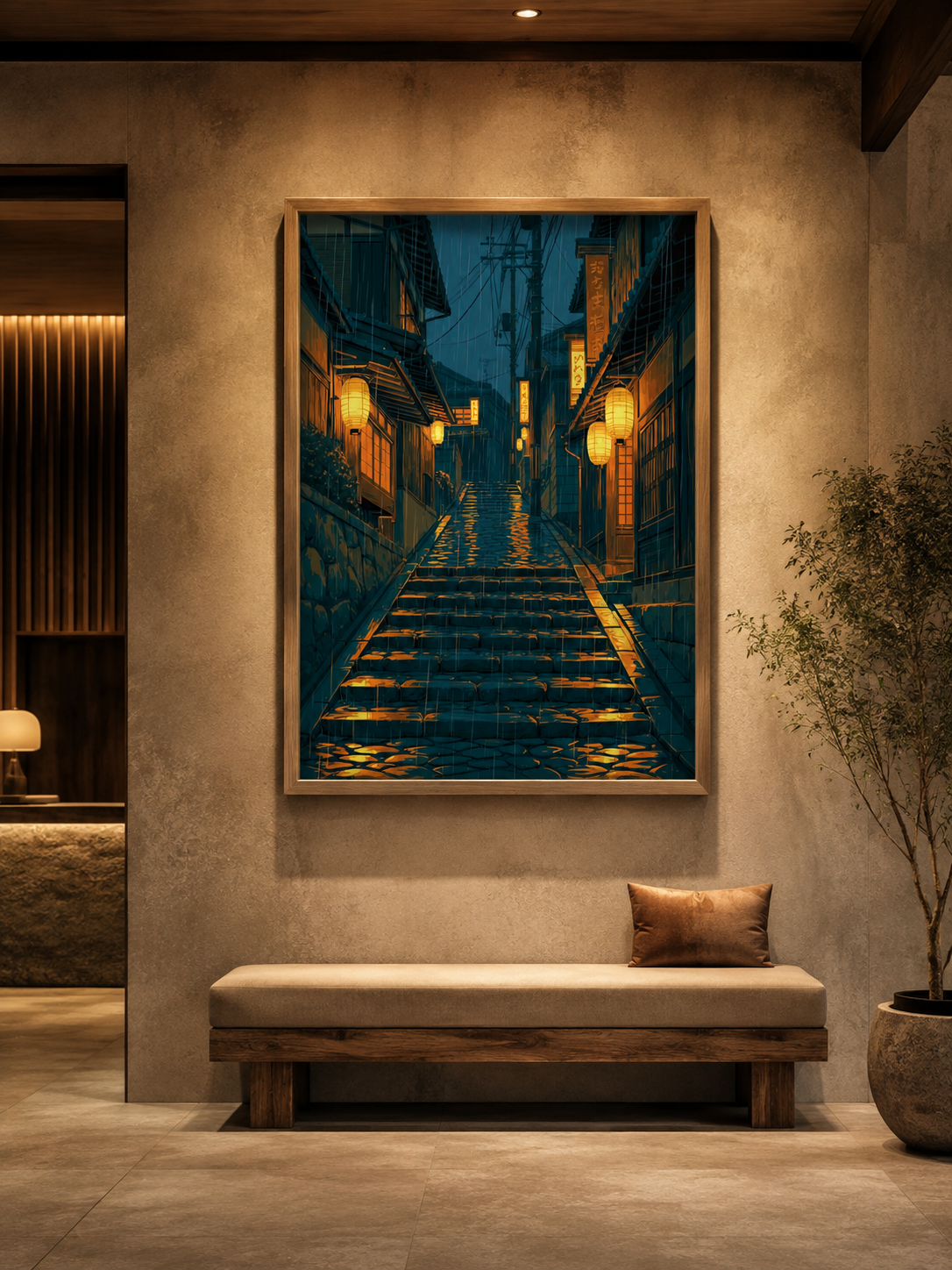 Calle Japonesa Póster - Wall Art Decor - alternate angle - japanese lantern street poster, japanese street wall art