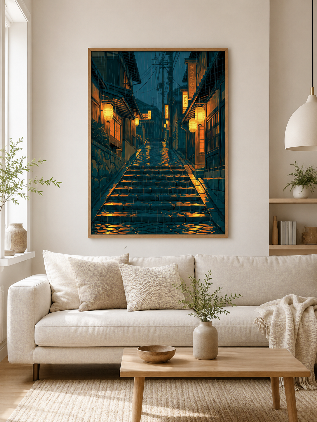 Calle Japonesa Póster - Wall Art Decor - detail view - japanese lantern street poster, japanese street wall art