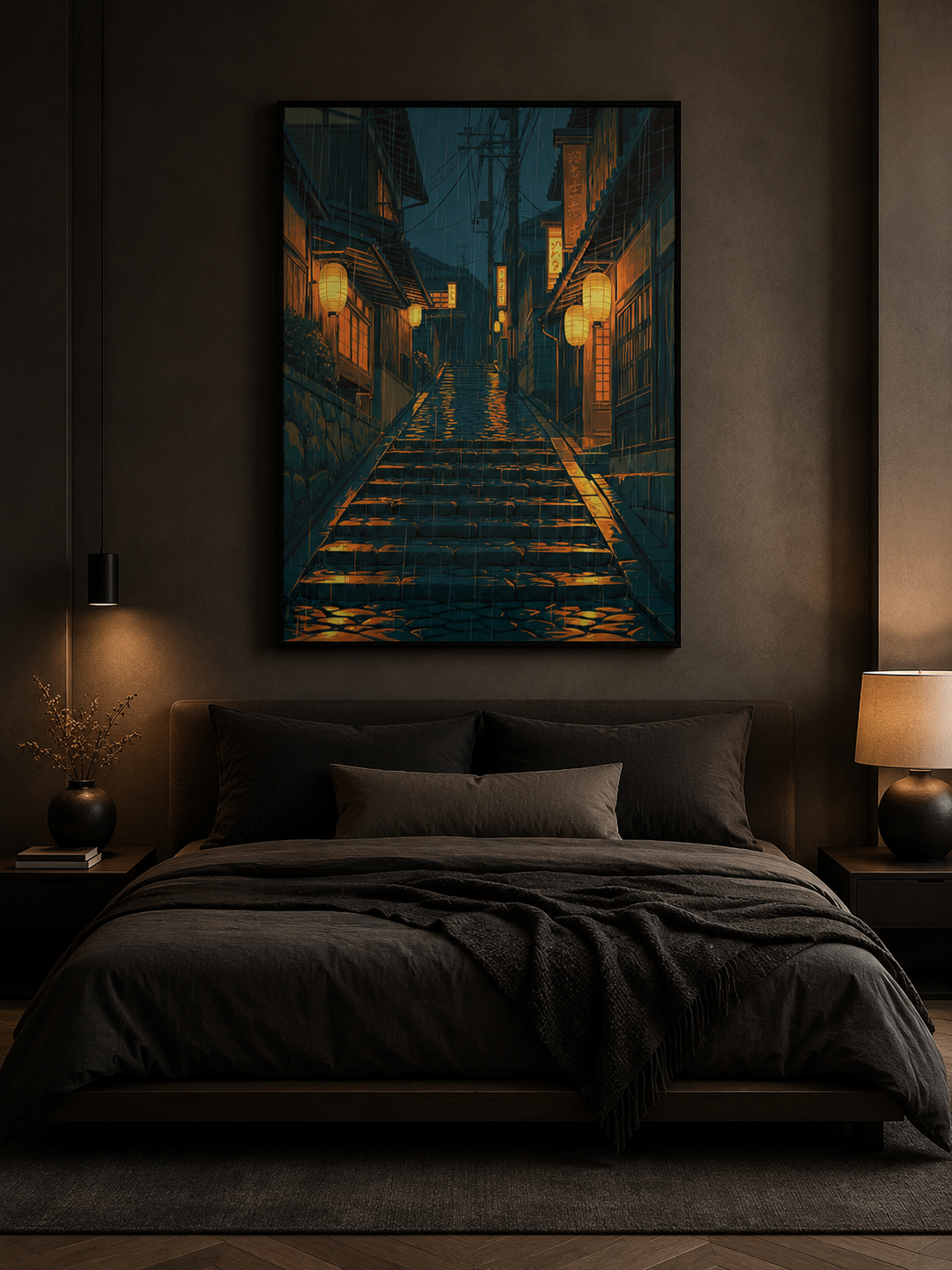 Calle Japonesa Póster - Wall Art Decor - lifestyle shot - japanese lantern street poster, japanese street wall art