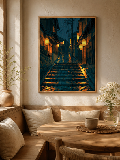 Calle Japonesa Póster - Wall Art Decor - alternate angle - japanese lantern street poster, japanese street wall art