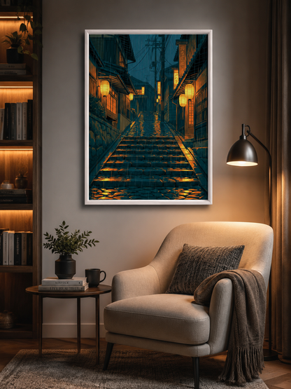 Calle Japonesa Póster - Wall Art Decor - front view - japanese lantern street poster, japanese street wall art