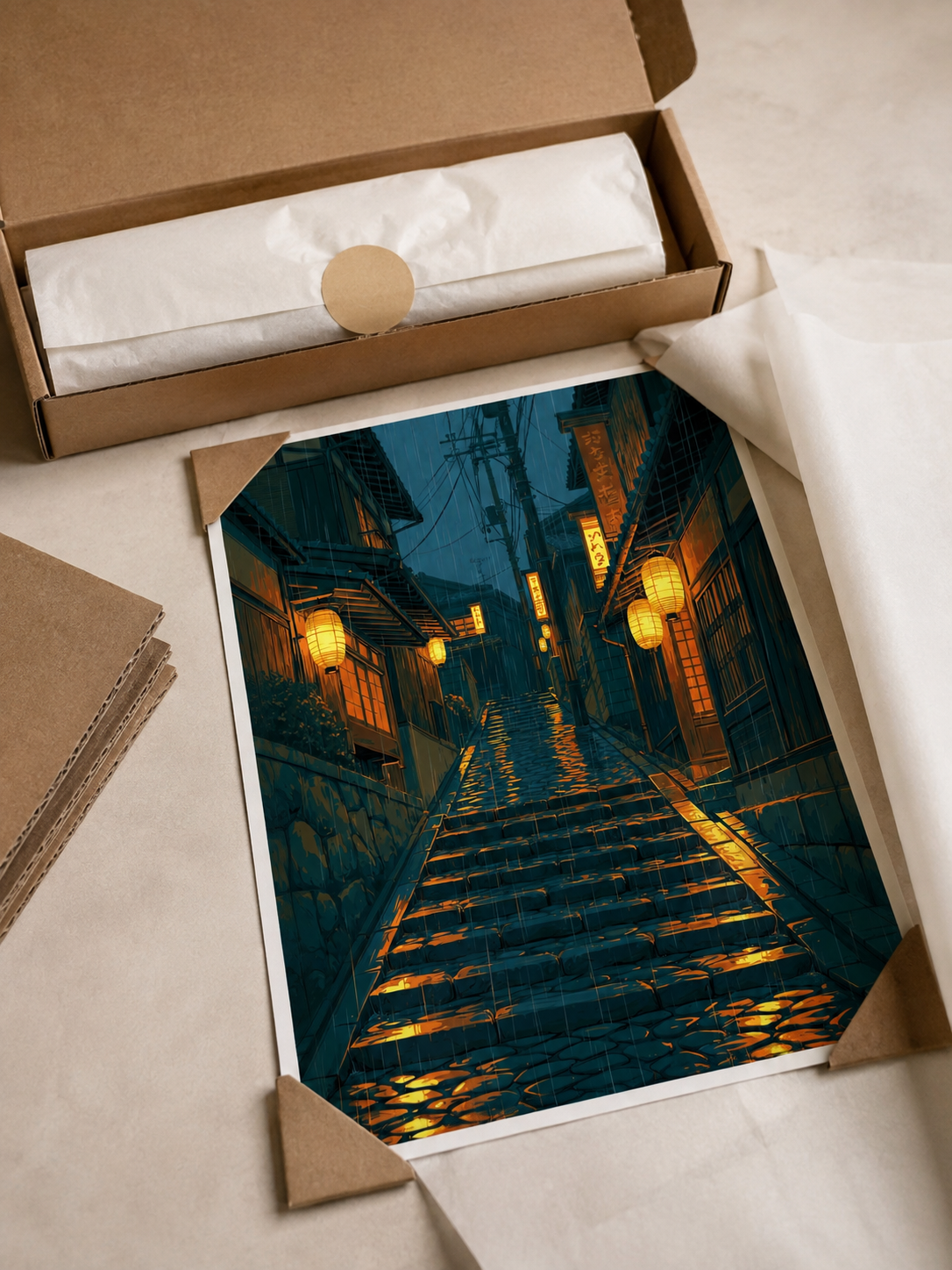 Calle Japonesa Póster - Wall Art Decor - lifestyle shot - japanese lantern street poster, japanese street wall art