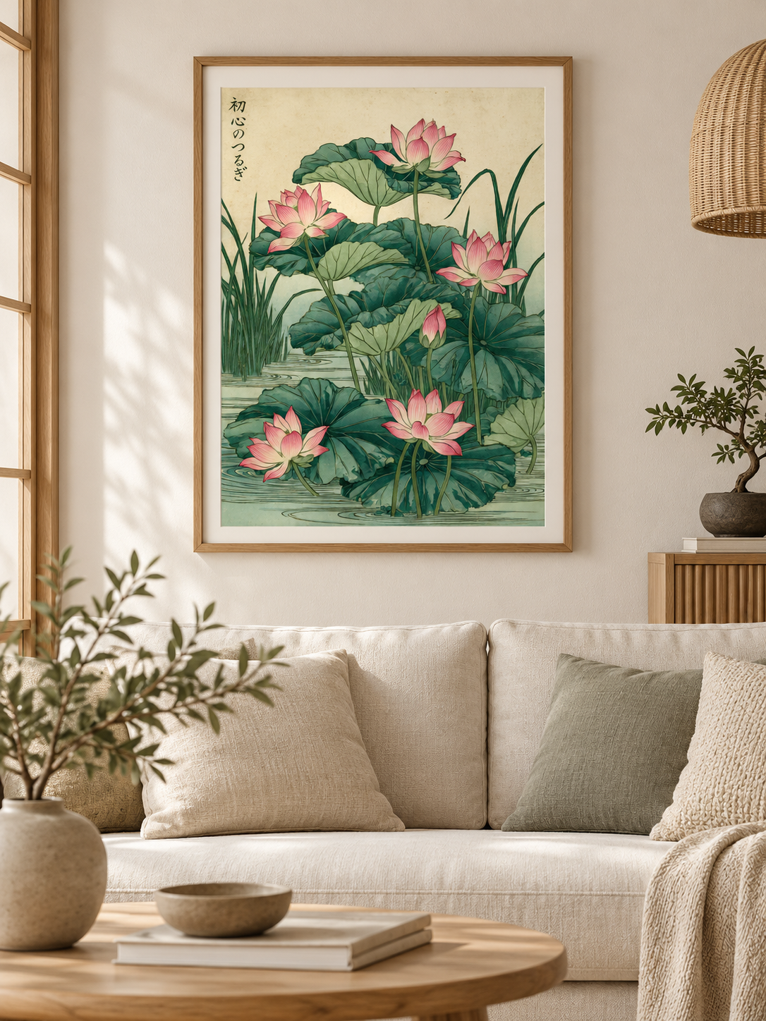 Japanese Lotus Art Print - Wall Art Decor - detail view - lotus flower wall art, pink botanical poster