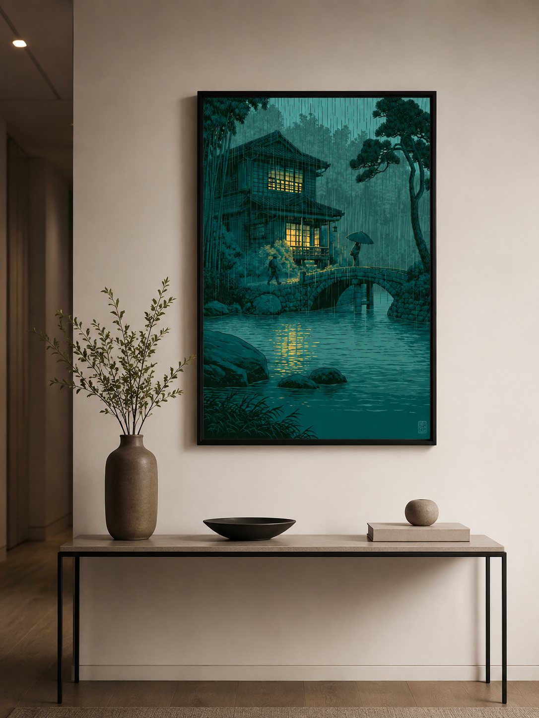 Paisaje Japonés en Póster - Wall Art Decor - detail view - japanese rainy night poster, japanese rain wall art