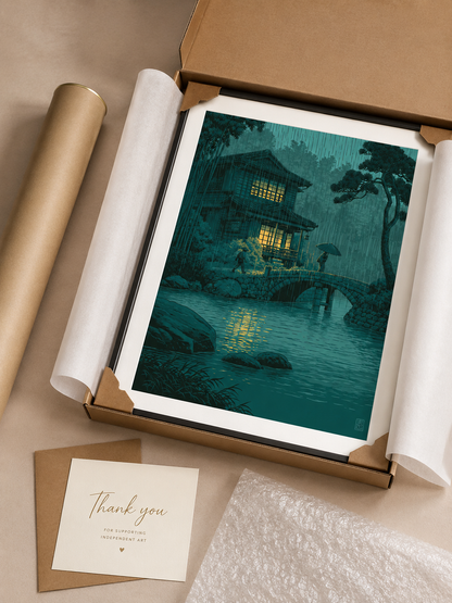 Paisaje Japonés en Póster - Wall Art Decor - close-up - japanese rainy night poster, japanese rain wall art