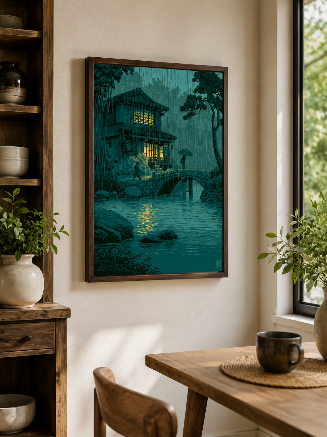 Paisaje Japonés en Póster - Wall Art Decor - front view - japanese rainy night poster, japanese rain wall art