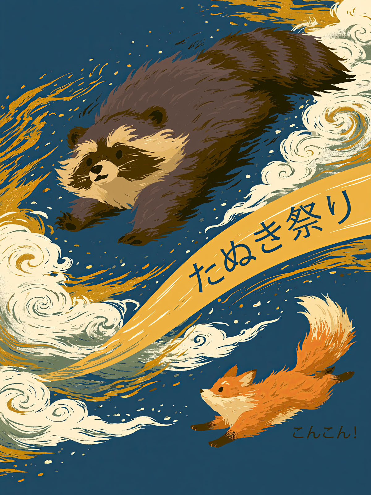 Japanese Tanuki Poster - Wall Art Decor - front view - japanese tanuki poster, tanuki wall art