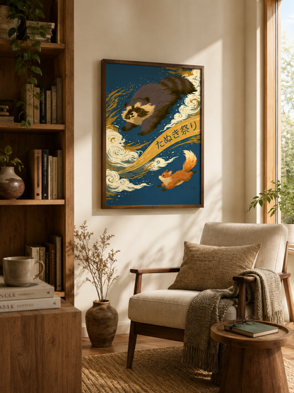 Japanese Tanuki Poster - Wall Art Decor - alternate angle - japanese tanuki poster, tanuki wall art