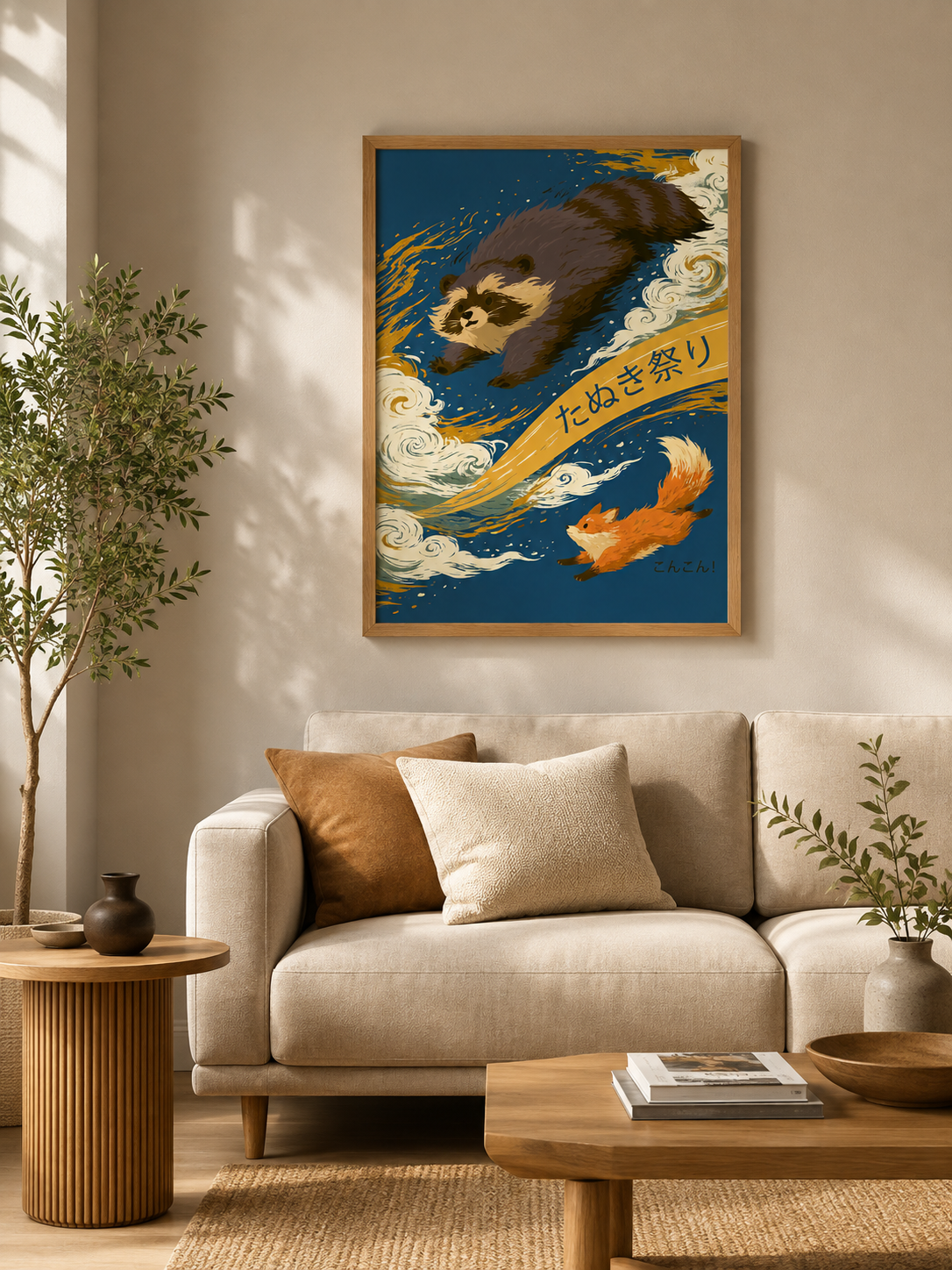 Japanese Tanuki Poster - Wall Art Decor - detail view - japanese tanuki poster, tanuki wall art