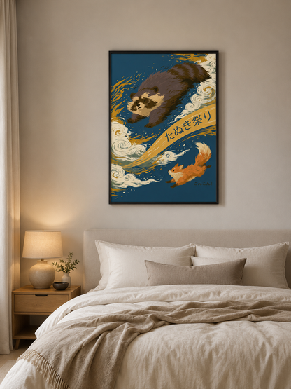 Japanese Tanuki Poster - Wall Art Decor - lifestyle shot - japanese tanuki poster, tanuki wall art